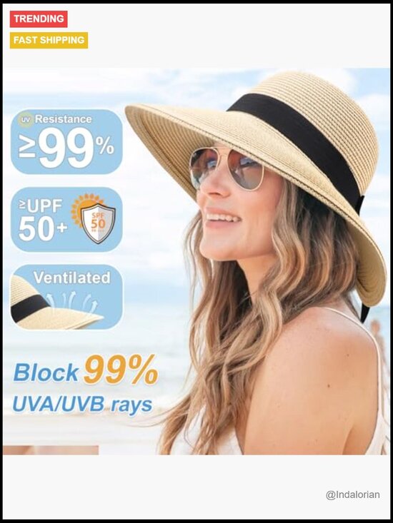 Foldable Wide Brim Straw Sun Hat with Bowknot UPF 50+ for Travel Beach main image 6